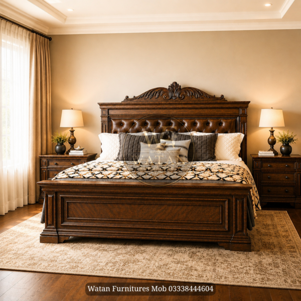 Luxury walnut carved king size bed set