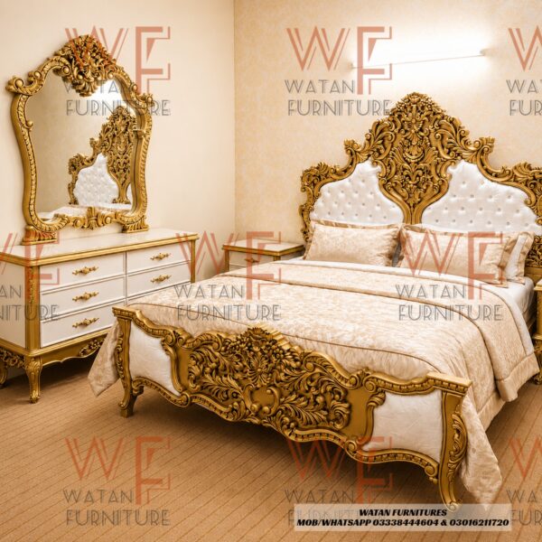 Royal gold carved luxury bedroom set by Watan Furnitures