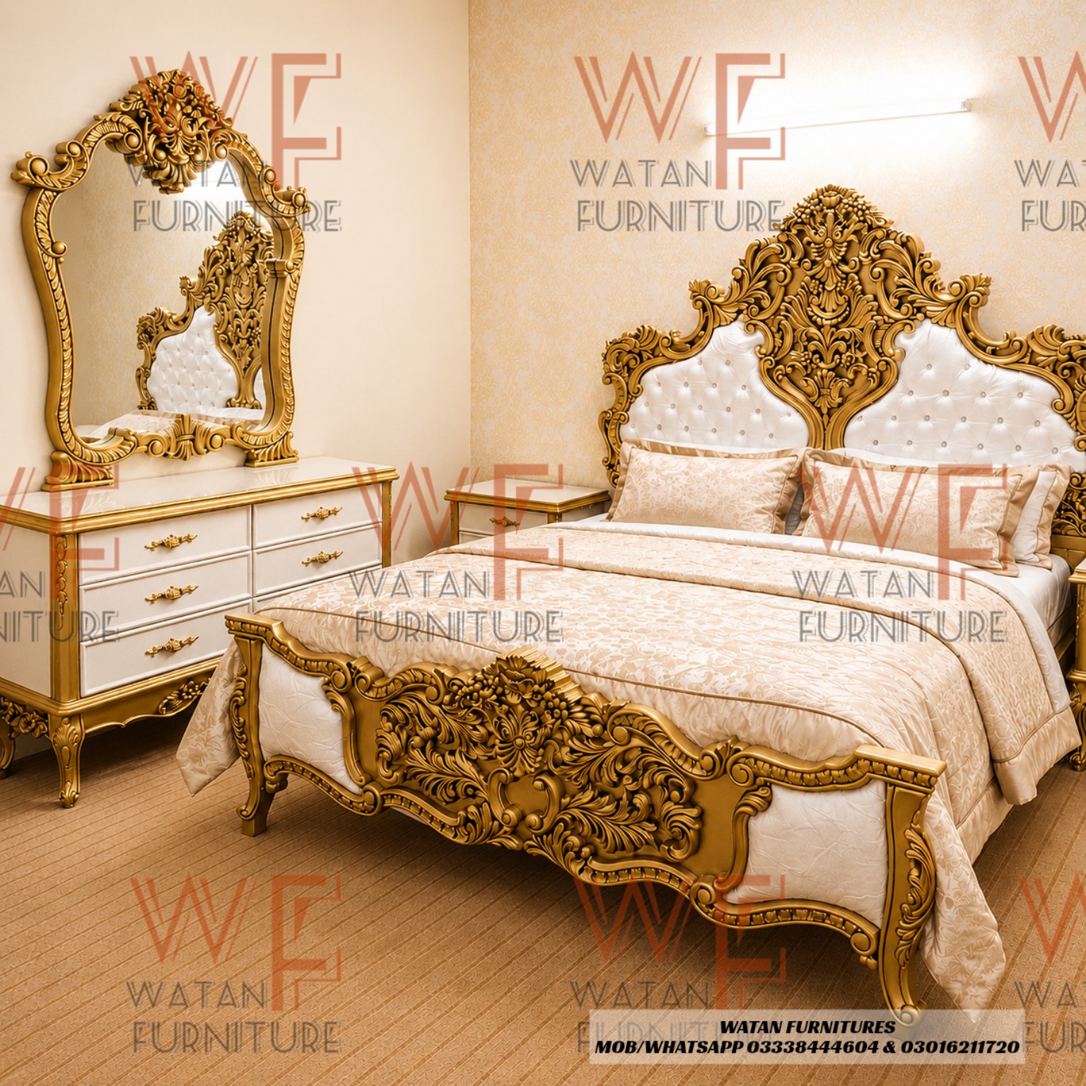 Royal gold carved luxury bedroom set by Watan Furnitures